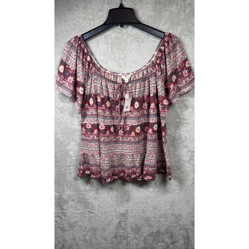 Lucky Brand NEW Top Womens XL Multicolor Off Shoulder Tie Stretch Cropped Floral